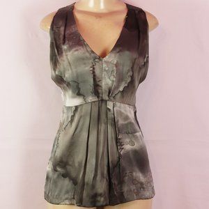 POLECI GRAY TIE DYE SILK V NECK PLEATED TOP  SZ 8